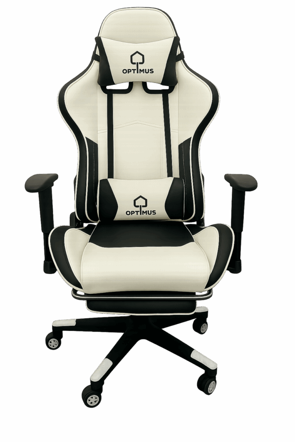 כיסא גיימינג OPTIMUS PULSE ELITE בצבע לבן עם הדום נשלף ומשענת מתכווננת
